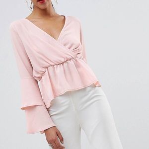 ASOS Ruffle Sleeve Top pink size 12